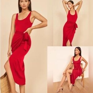Reformation Jeans Red Asymmetrical Maxi Dress Small